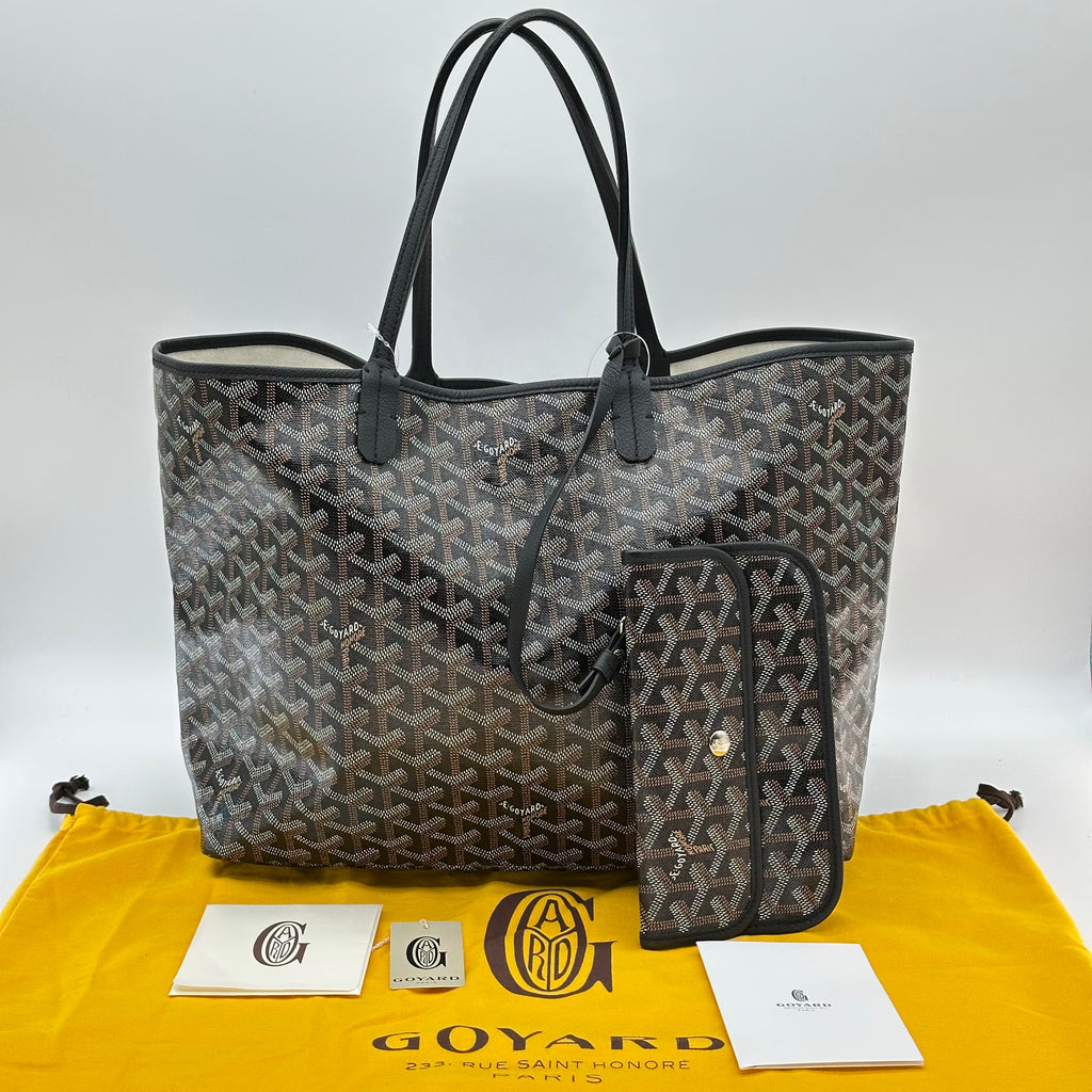 Goyard Saint Louis PM 手提包黑色 Monogram 帆布 PVC 皮革单肩购物袋