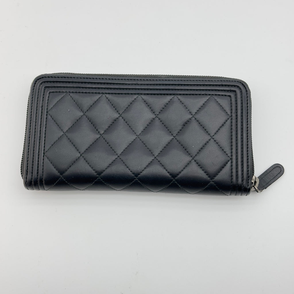 Chanel Matelasse Calfskin Boy Black Zip Around Long Wallet