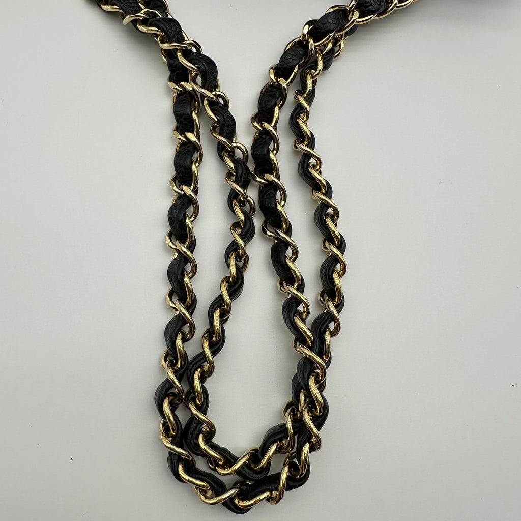 Chanel Matelasse 25 Caviar Skin Double Flap Double Chain Bag Black Gold Metal Fittings 26052533 26XXXXXX A01112