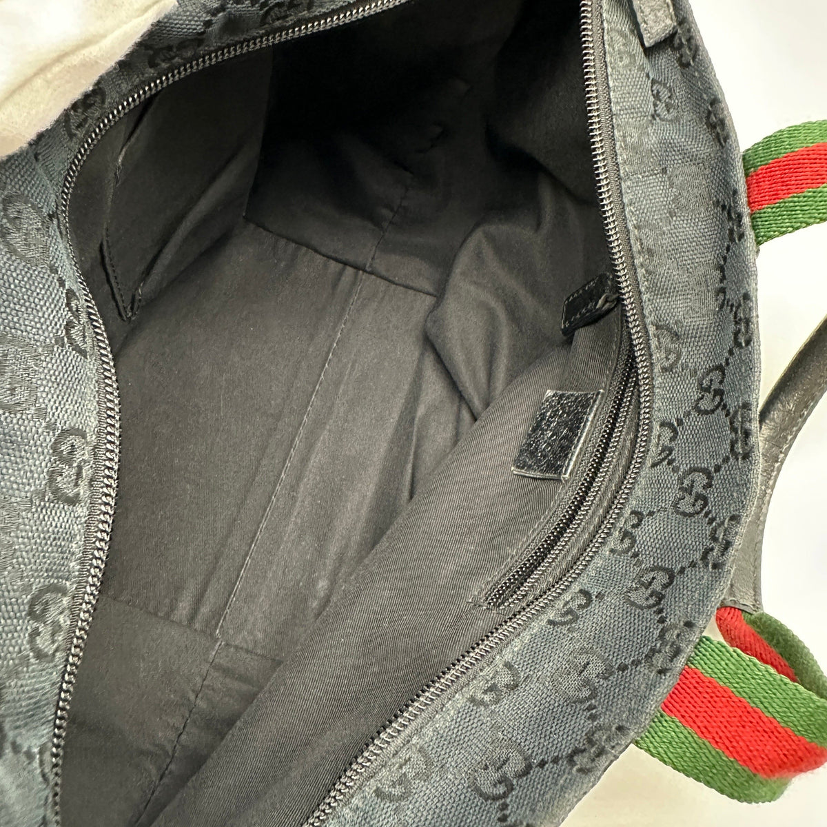 Gucci GG Canvas Leather Web Stripe Black Tote Bag