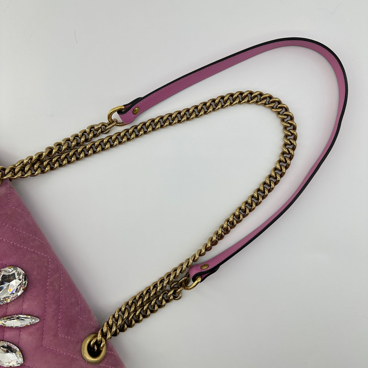 Gucci GG Marmont Velvet Crystal Shoulder Bag Pink 443497