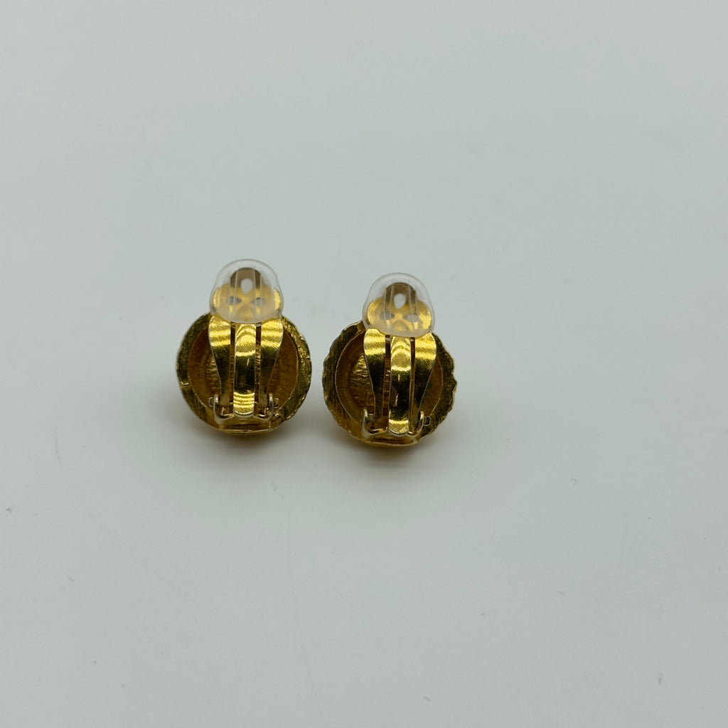 Chanel Gold Coco Mark Round Clip-On Earrings