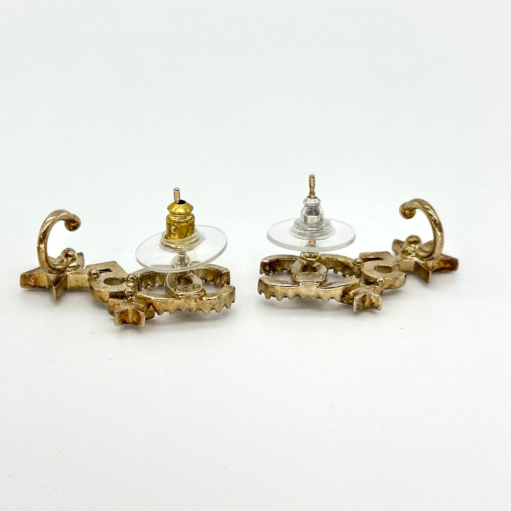 Chanel Star No.5 Rhinestone Stud Earrings Gold