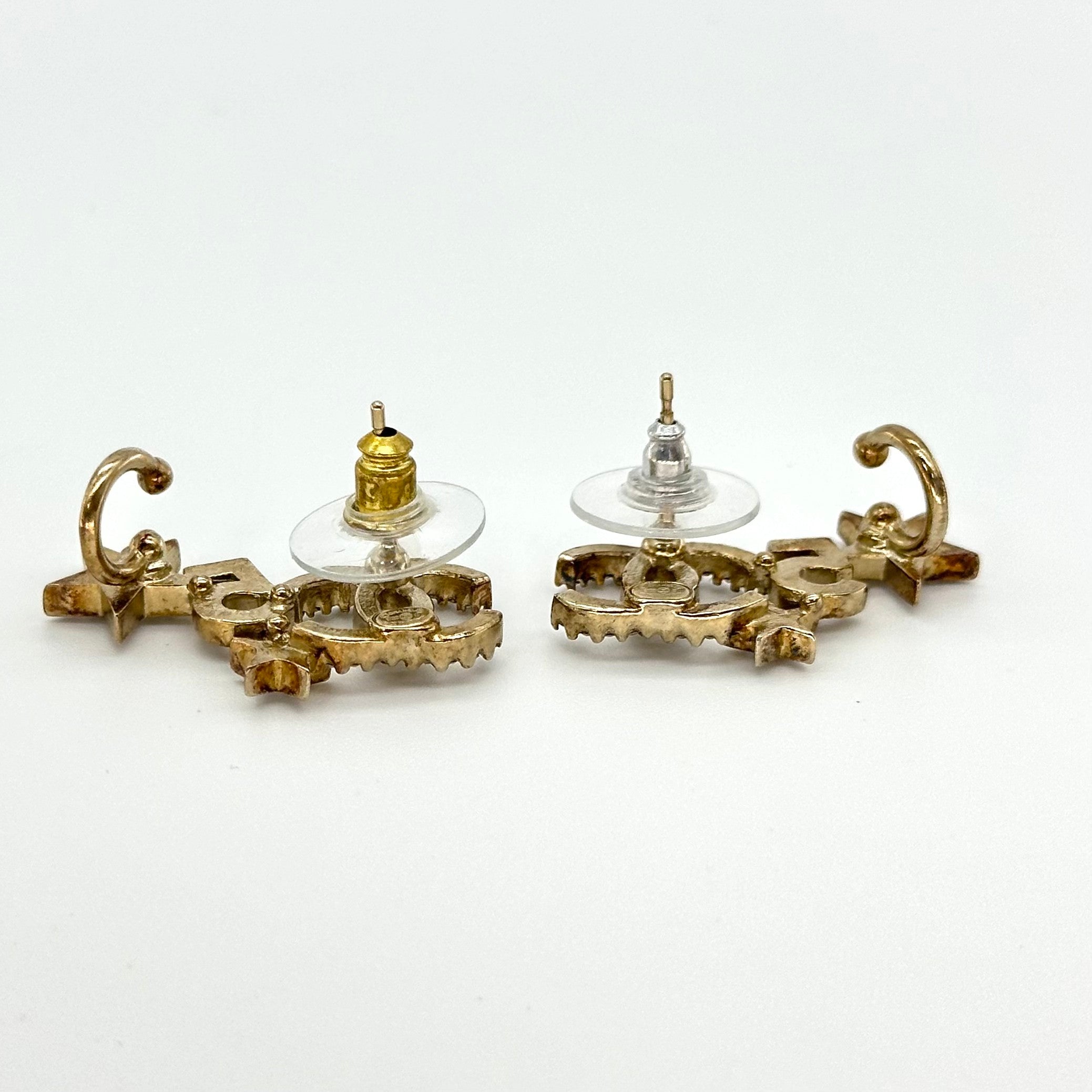 Chanel Star No.5 Rhinestone Stud Earrings Gold