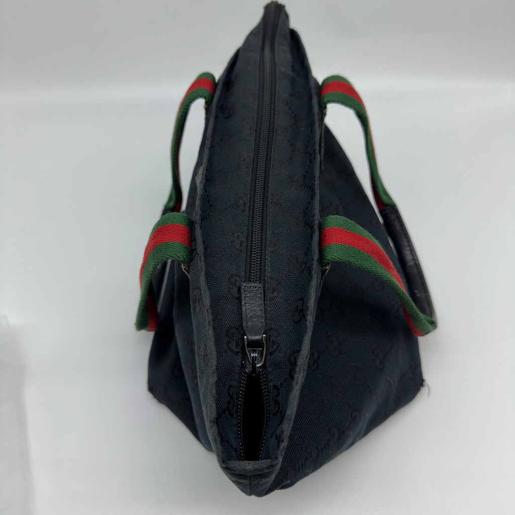 Gucci GG Canvas Leather Web Stripe Black Tote Bag