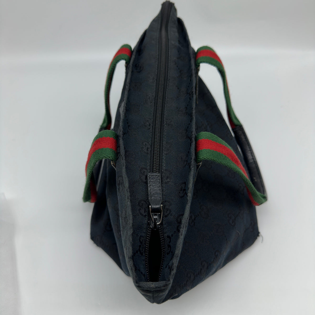 Gucci GG Canvas Leather Web Stripe Black Tote Bag