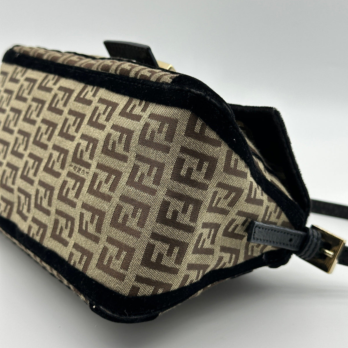 Fendi Zucchino Canvas Mamma Baguette Brown Shoulder Bag