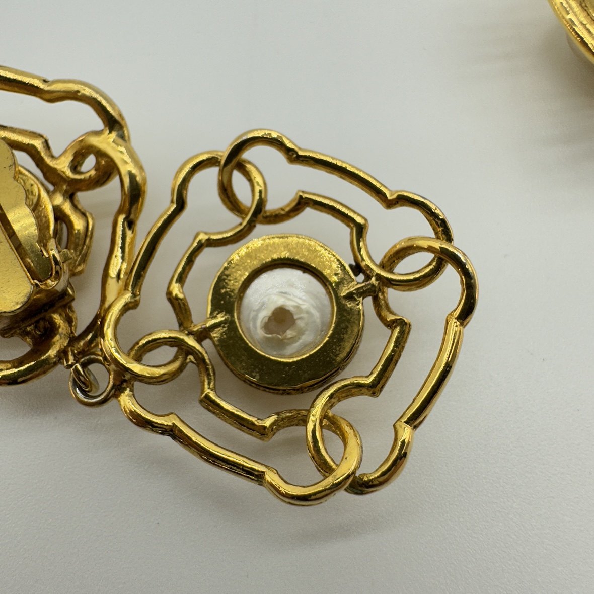 Chanel Faux Pearl Gold-Tone Camellia Drop Earrings