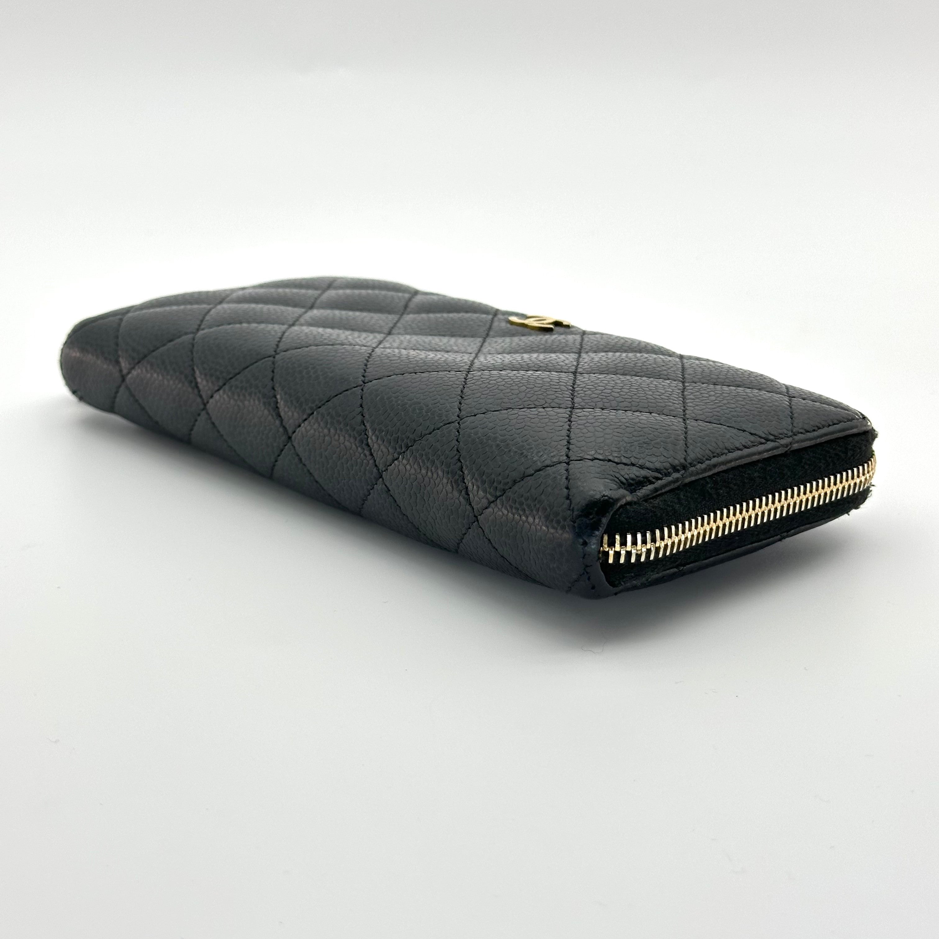 Chanel Caviar Quilted Large Gusset Zip Around Wallet Black