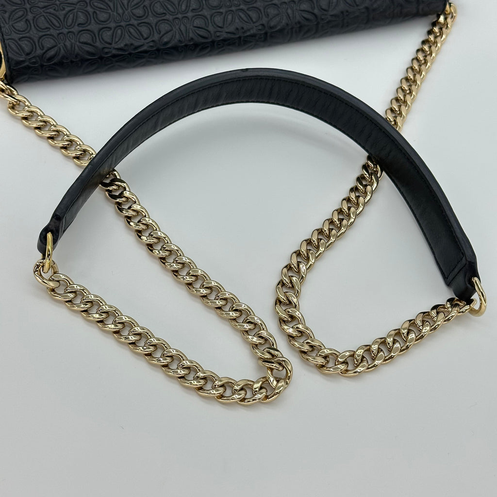 LOEWE avenue chain shoulder bag black gold leather