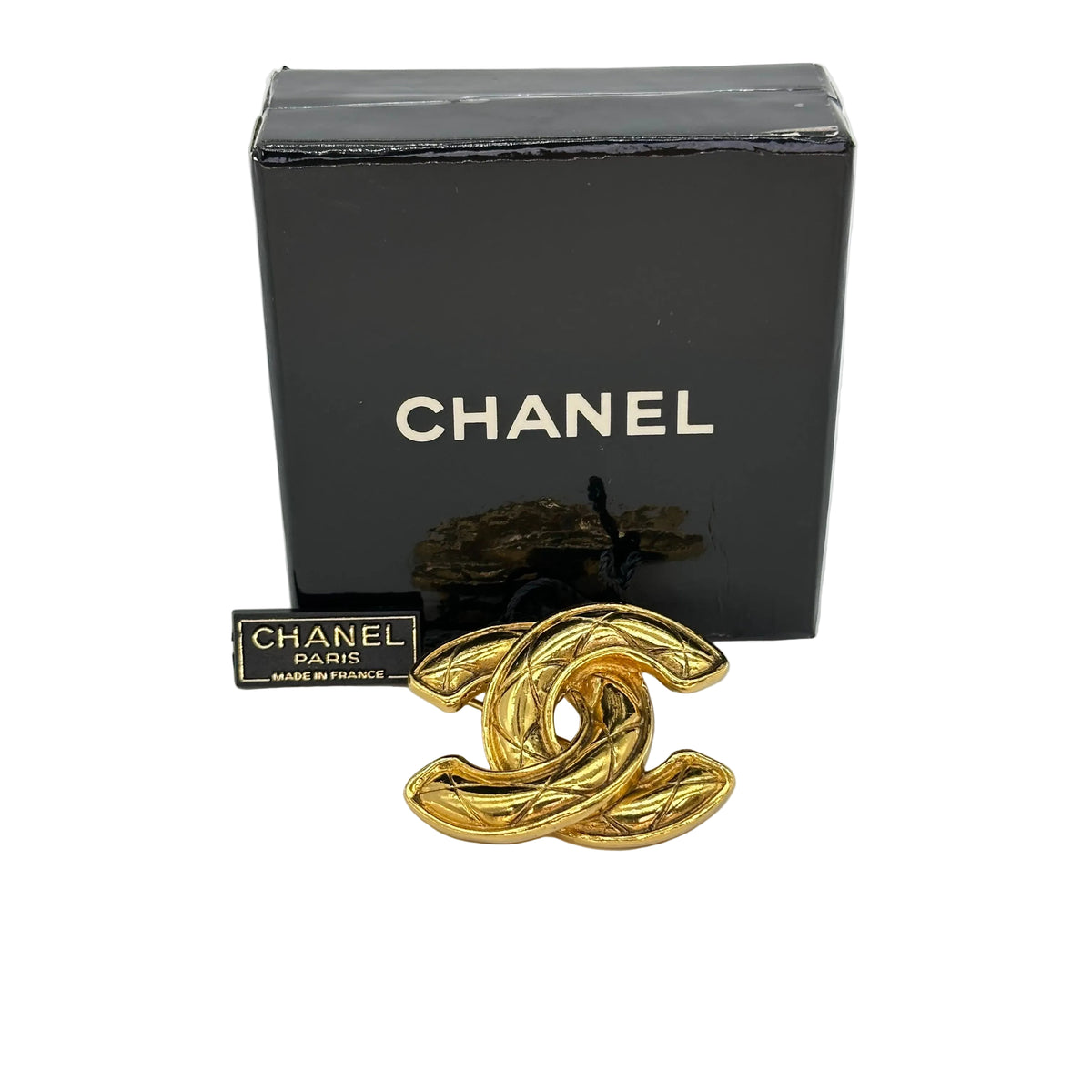 CHANEL Gold Quilted CC Brooch