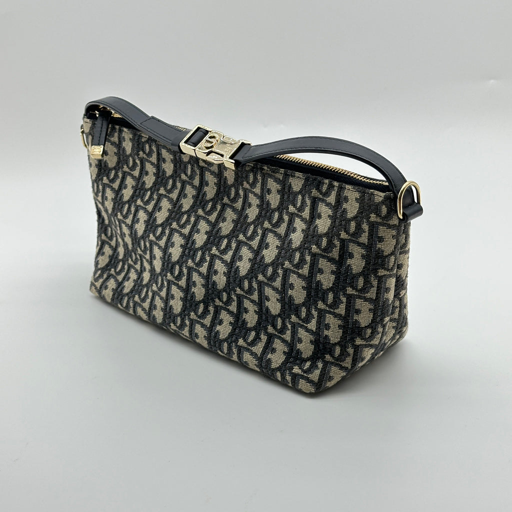 Dior Oblique Canvas Navy Leather Shoulder Bag