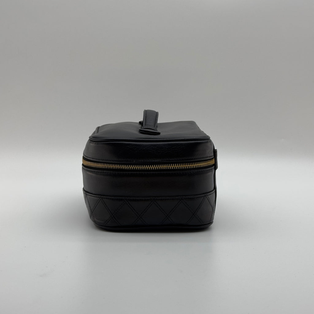 Chanel Quilted Caviar Leather Coco Mark Small Black Vanity Case