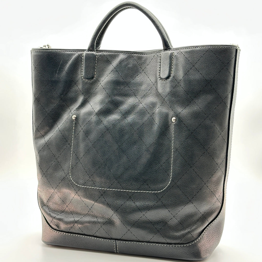 chanel matelasse caviar skin 2 way tote bag black gunmetal fittings no serial number