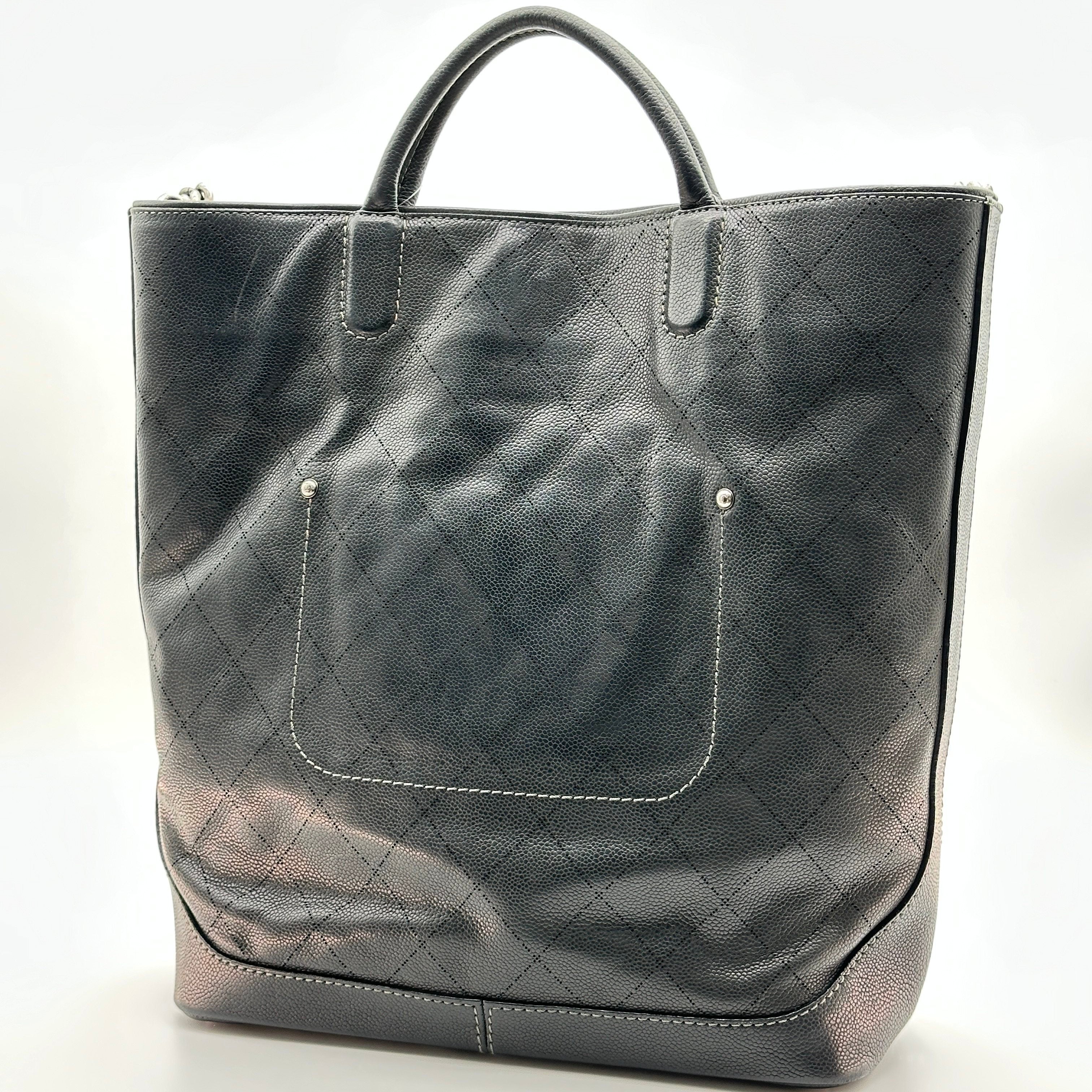 chanel matelasse caviar skin 2 way tote bag black gunmetal fittings no serial number