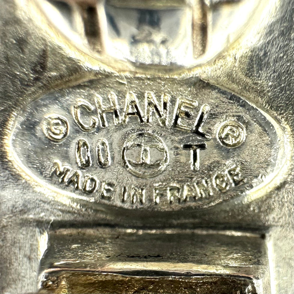 Chanel Earrings 00T Coco Mark Square Alphabet Logo, Silver & Beige