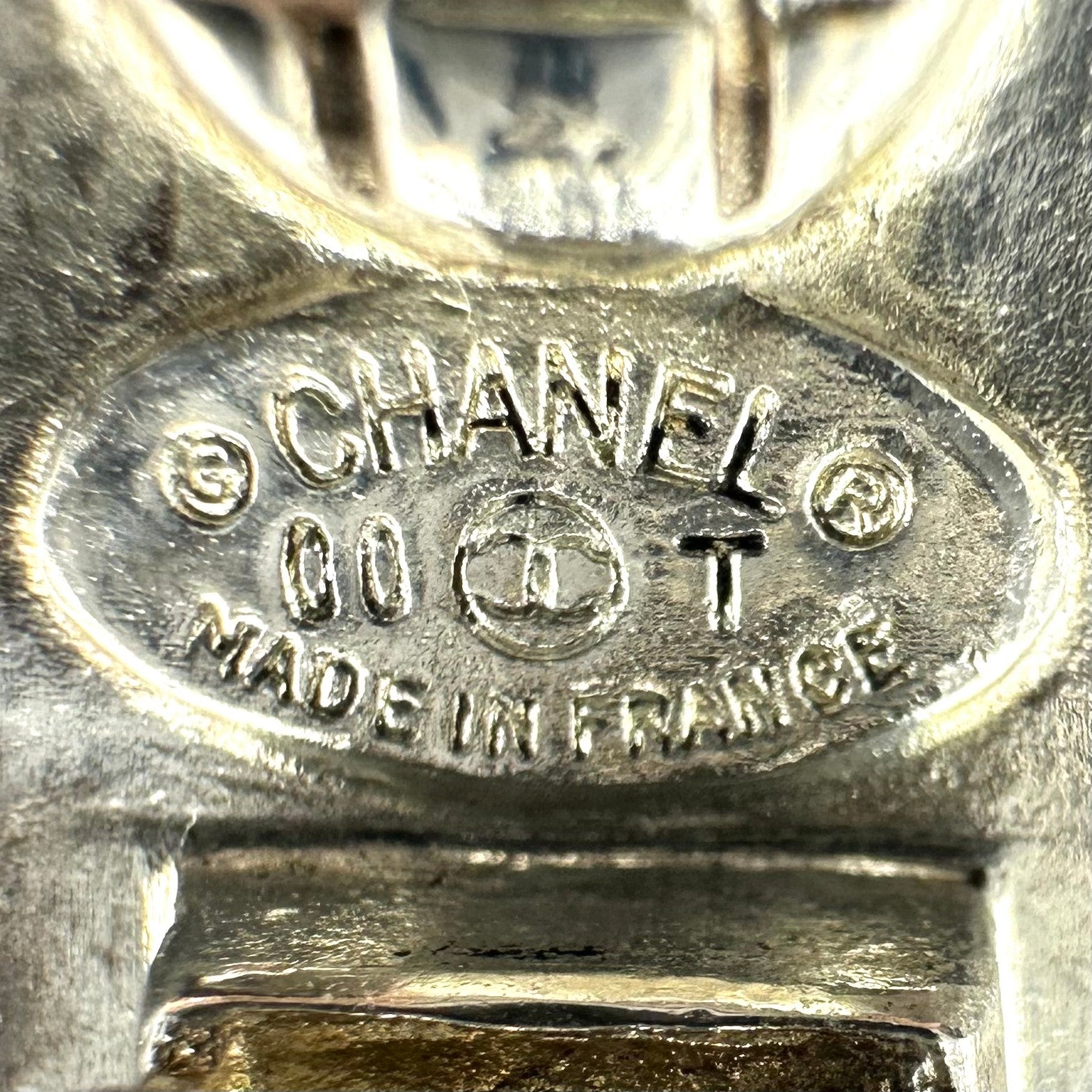 Chanel Earrings 00T Coco Mark Square Alphabet Logo, Silver & Beige