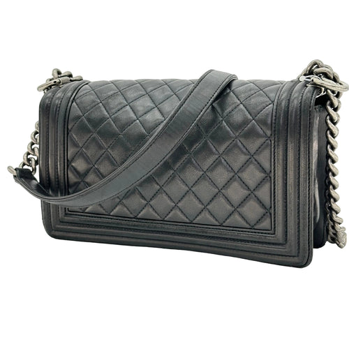 Chanel Boy Chanel 25 Lambskin Chain Shoulder Bag Black Silver 21 Series