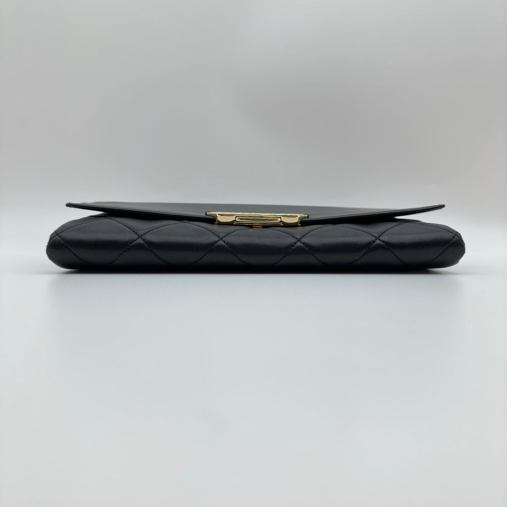 Chanel Matelasse Leather Logo Plate Black Crossbody Bag