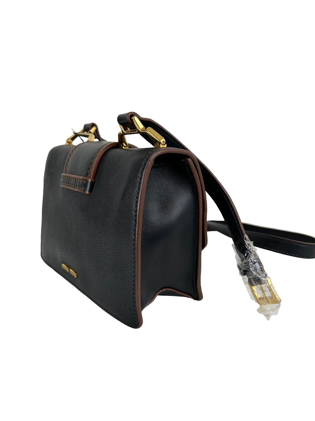 MIUMIU Sac à bandoulière à rabat en cuir Madras noir orné de cristaux et boucle