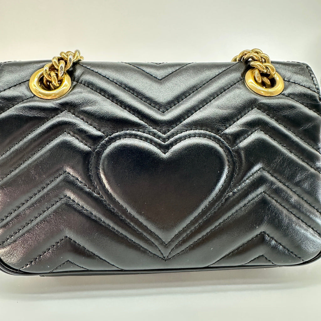 Gucci Matelassé Leather GG Marmont Black Chain Shoulder Bag