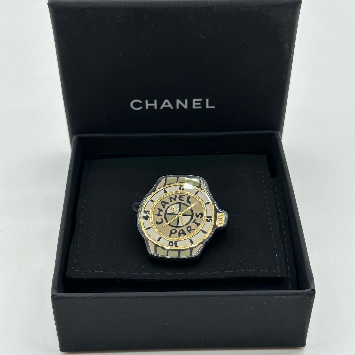 Chanel Watch Motif Gold-Tone Round Brooch
