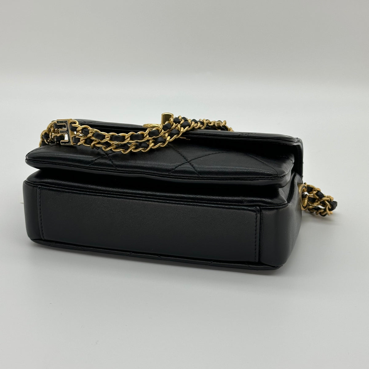 Chanel 24S Lambskin Double Chain Square Flap Bag Enamel Coco Logo Black Gold Hardware RFID