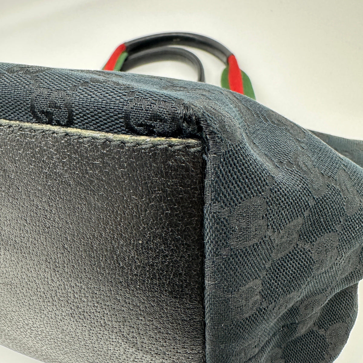 Gucci GG Canvas Leather Web Stripe Black Tote Bag