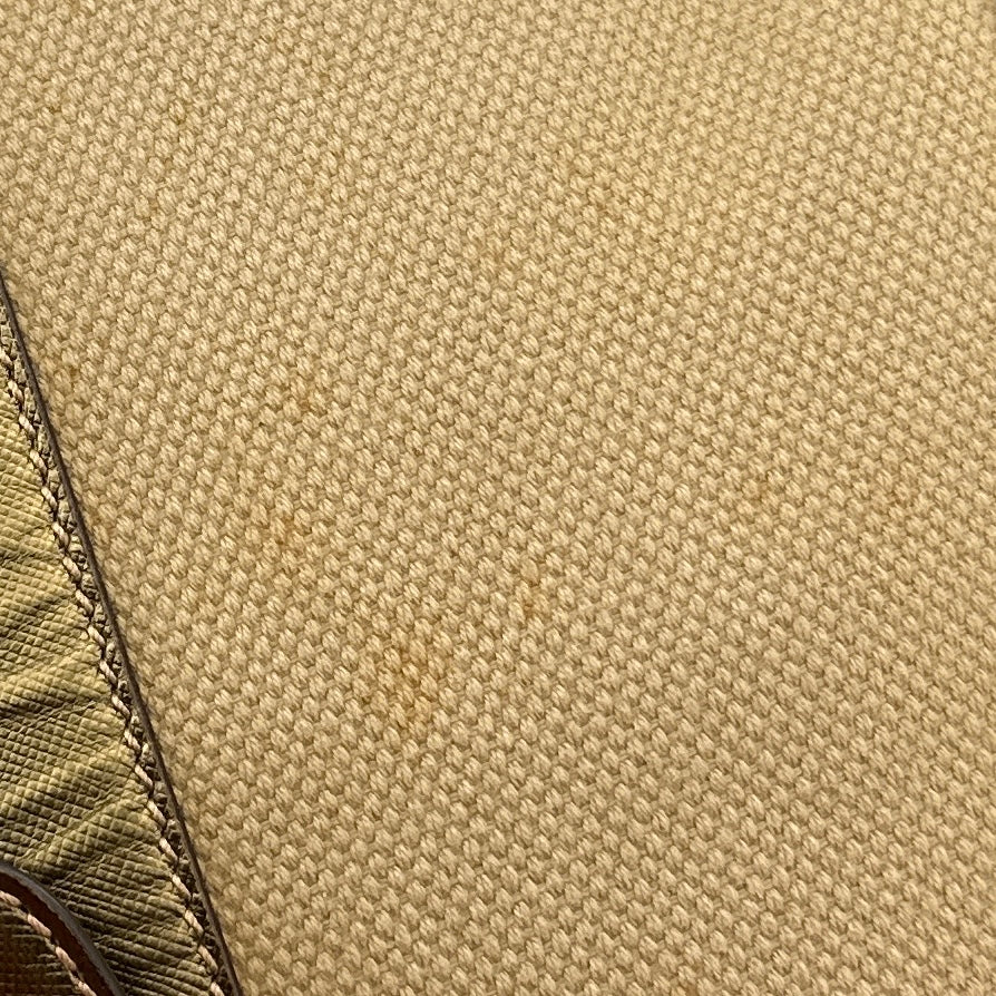 Prada Saffiano Trimmed Gold Bowling Handle Bag Gold Hardware