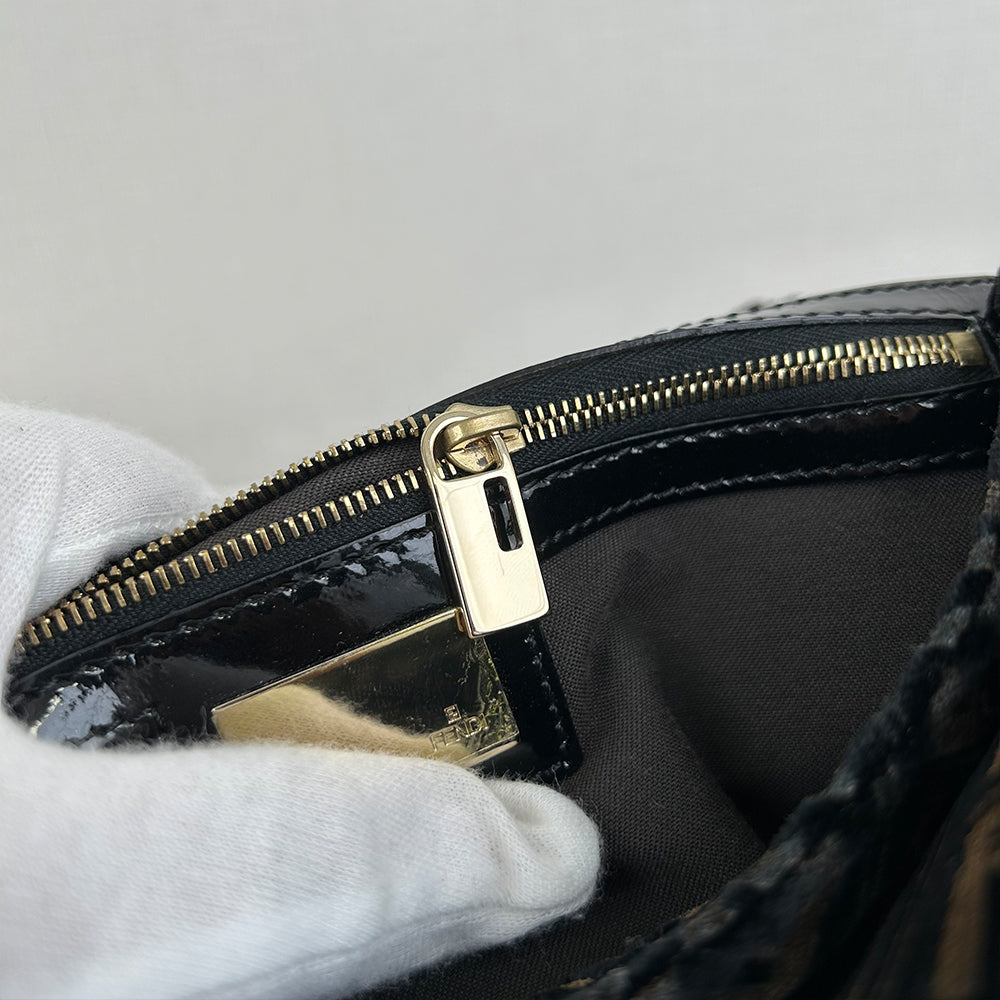 Fendi Black Velvet Baguette Bag Gold Hardware Acrylic Chain