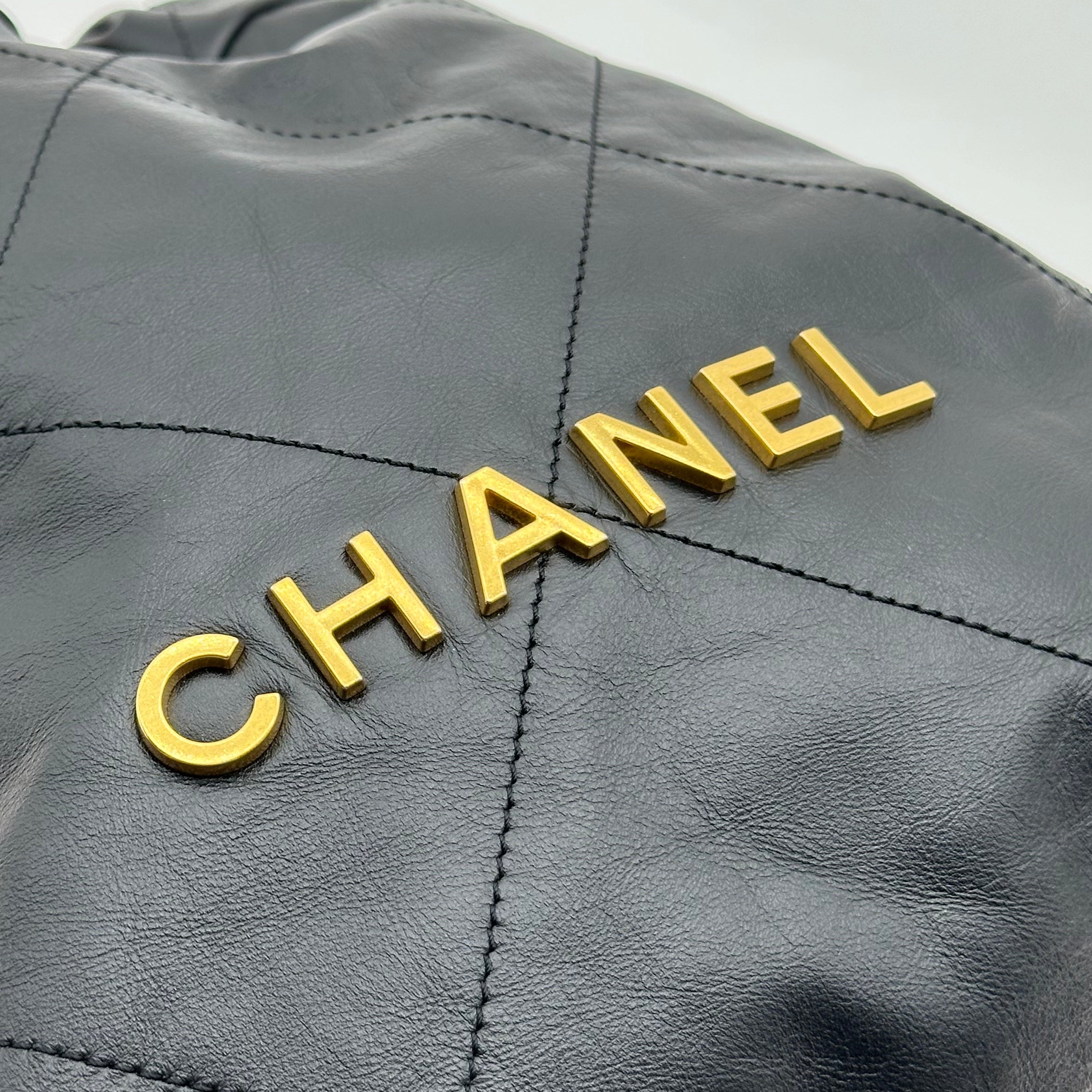 CHANEL 22 Backpack Black Calfskin Gold Hardware small