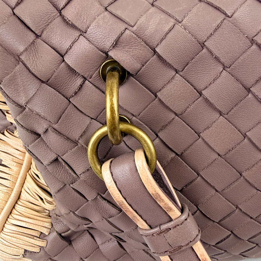 Bottega Veneta Intrecciato Woven Fringe Boston Bag Handbag Purple