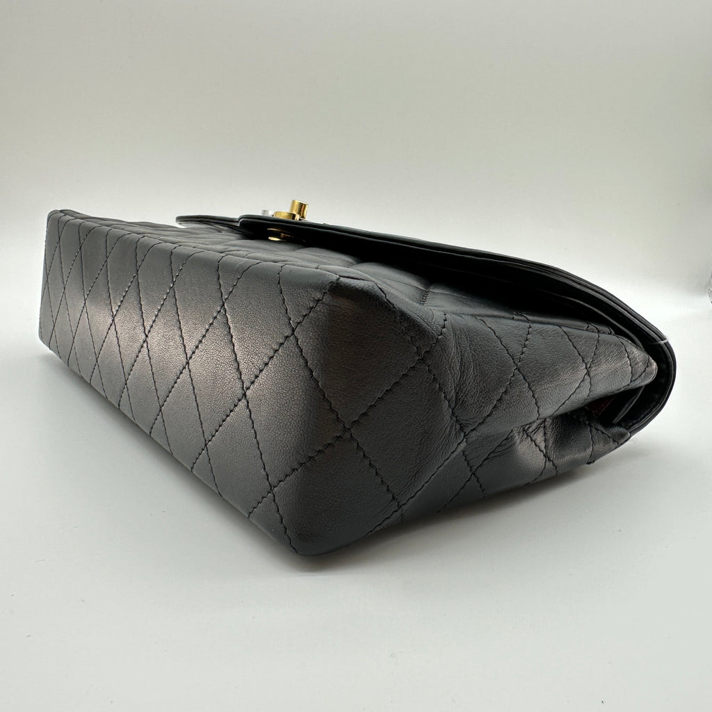 Chanel Matelasse Lambskin Double Flap Double Chain Bag Paris limited Black Gold Metal Fittings 0117900 0 series