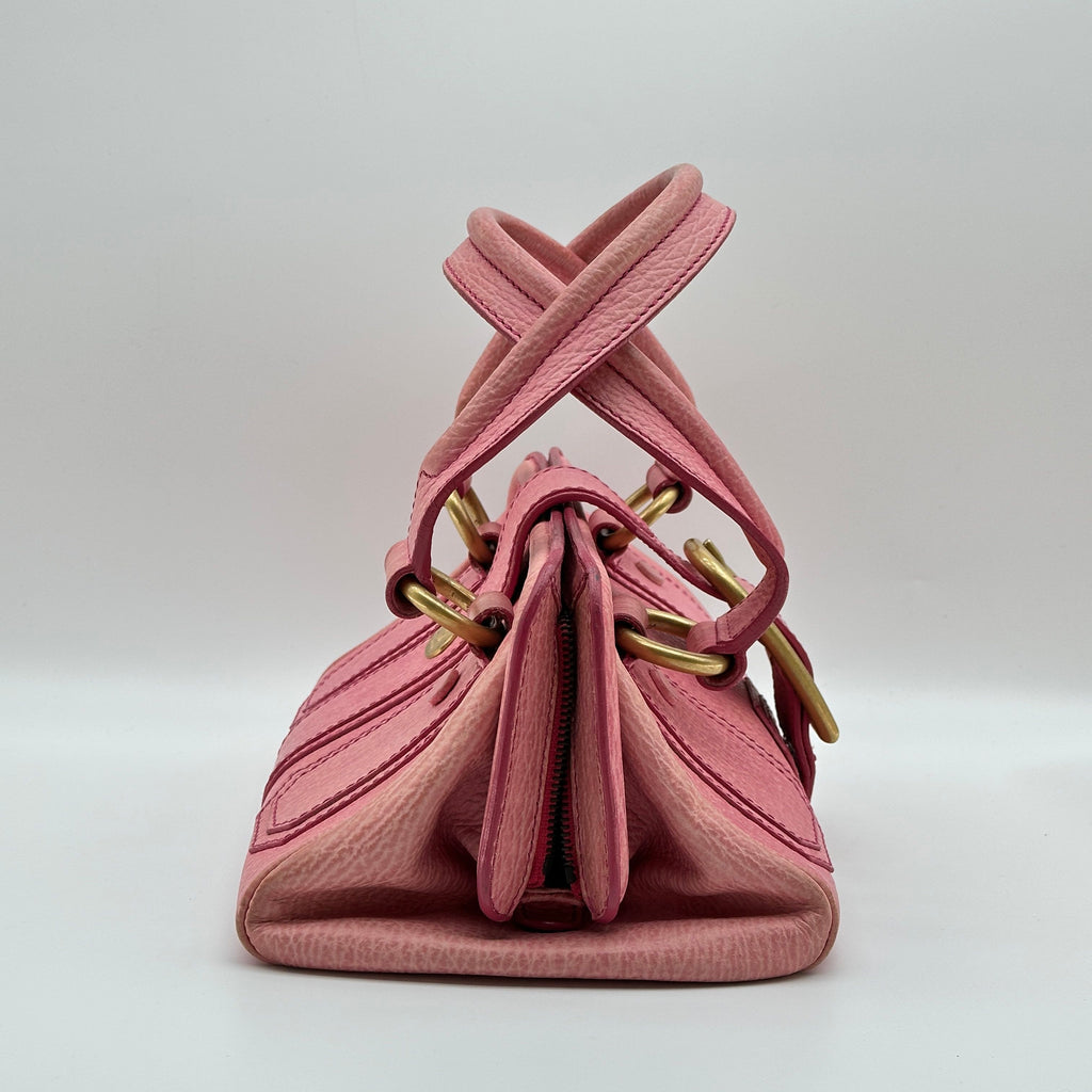 Celine Grained Leather Buckle Detail Pink Handbag