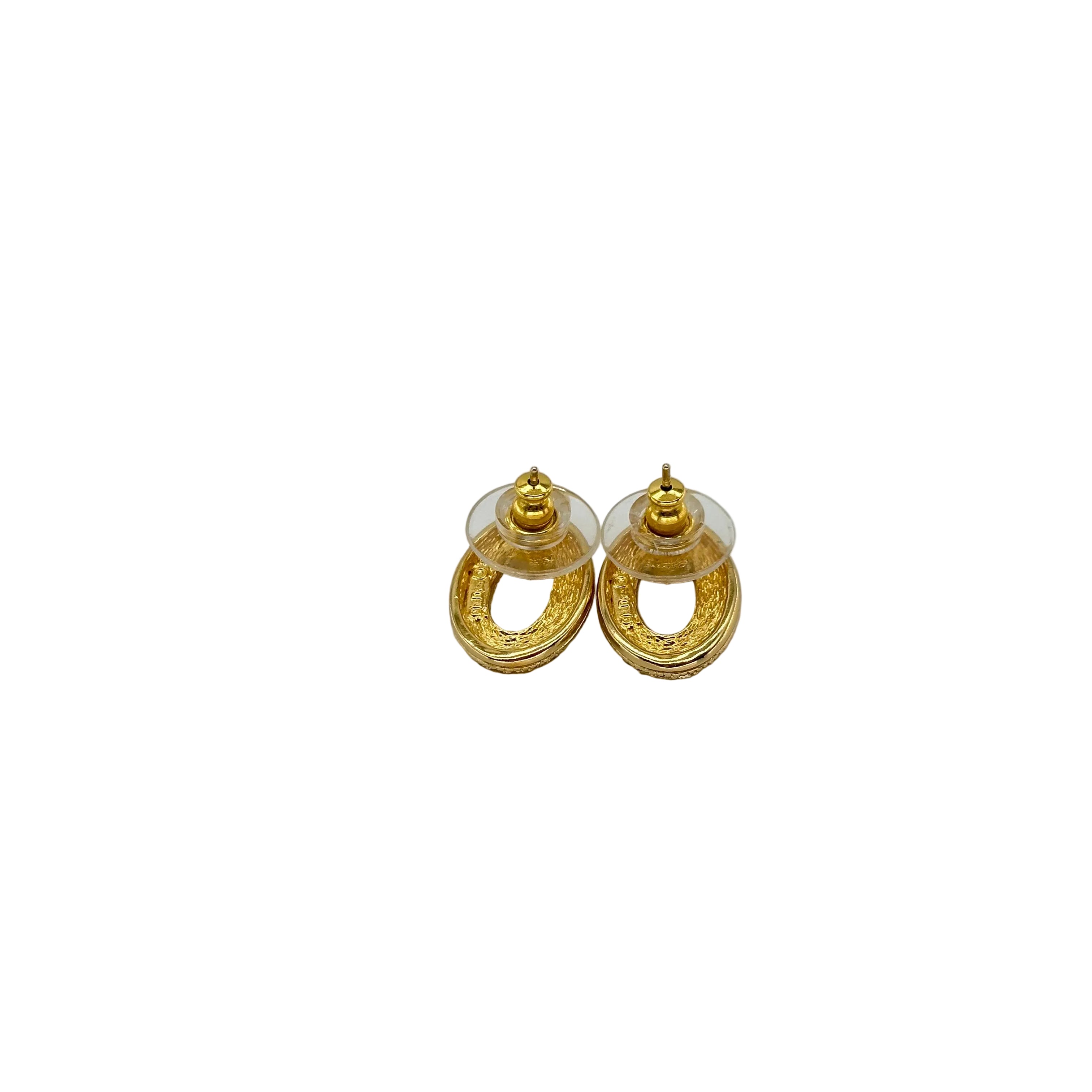 Christian Dior Spectacular Oval Rare Post Earrings with Double Rows of Crystal Rhinestones Vintage