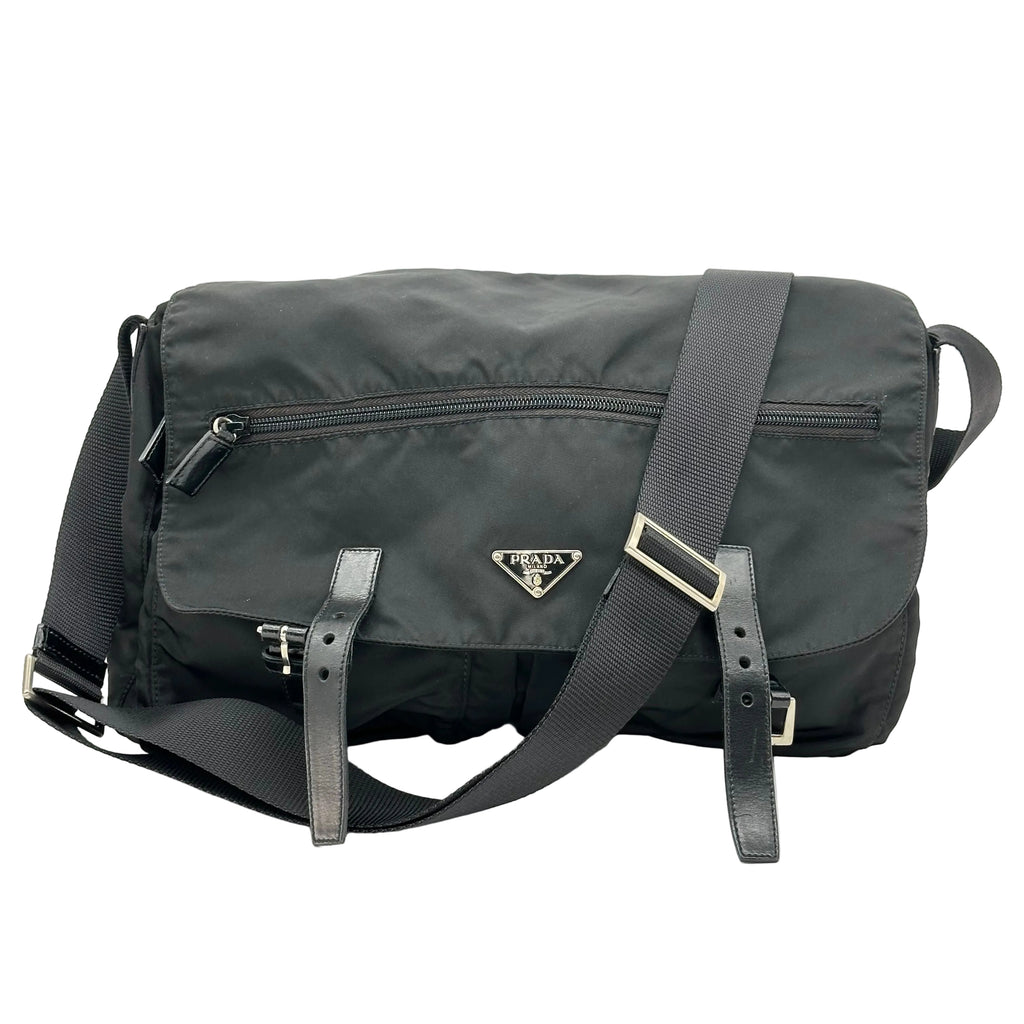 Prada Shoulder Bag Messenger Nylon Triangle Logo Black