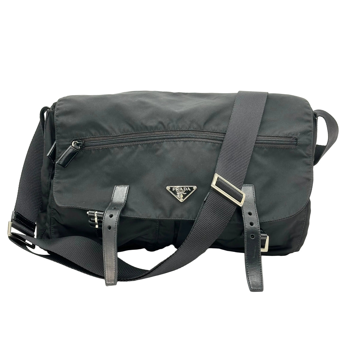 Prada Sac à bandoulière Messenger Nylon Triangle Logo Noir