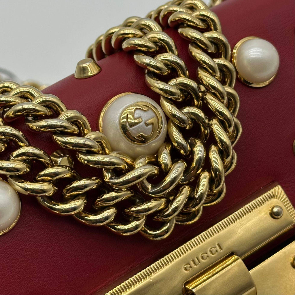 Gucci Padlock Pearl Embellished Chain Shoulder Crossbody 2Way