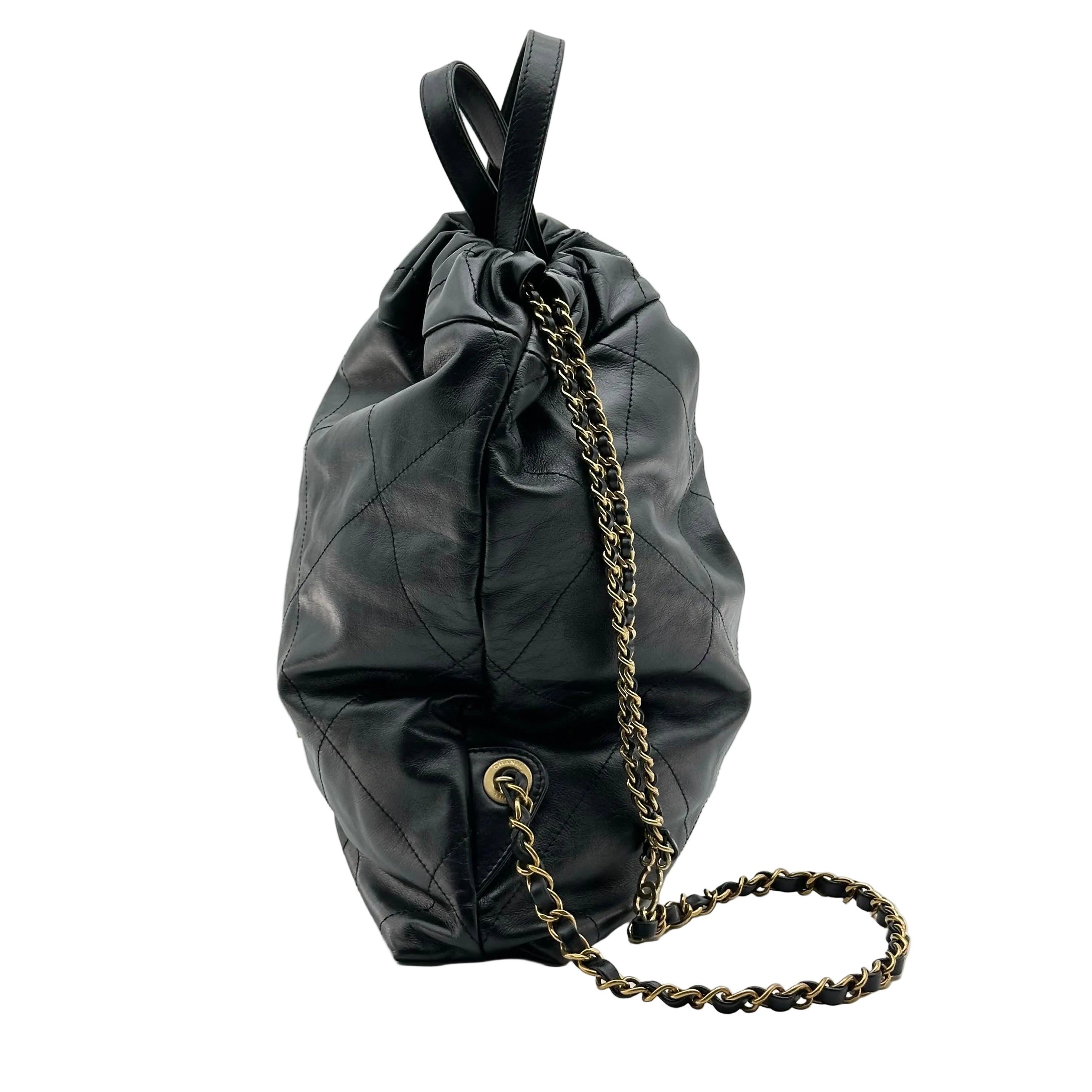 CHANEL 22 Backpack Black Calfskin Gold Hardware small