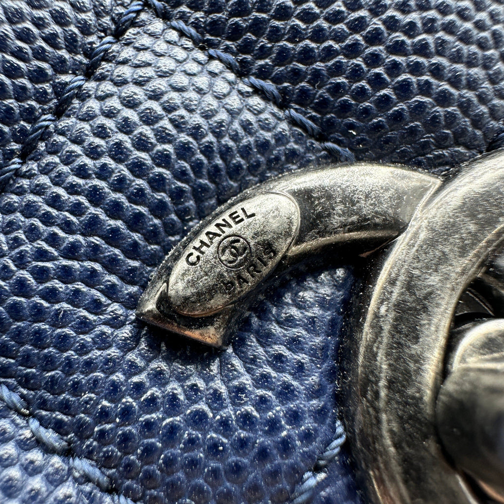 Chanel Quilted Caviar Leather Navy Top Handle Flap Bag