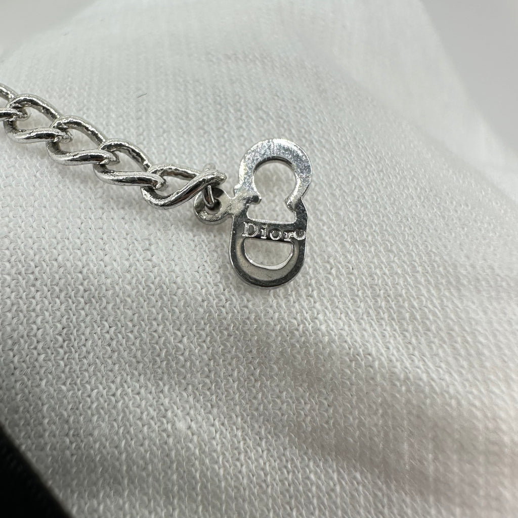 Christian Dior Logo Metal Tag Bracelet Black Silver