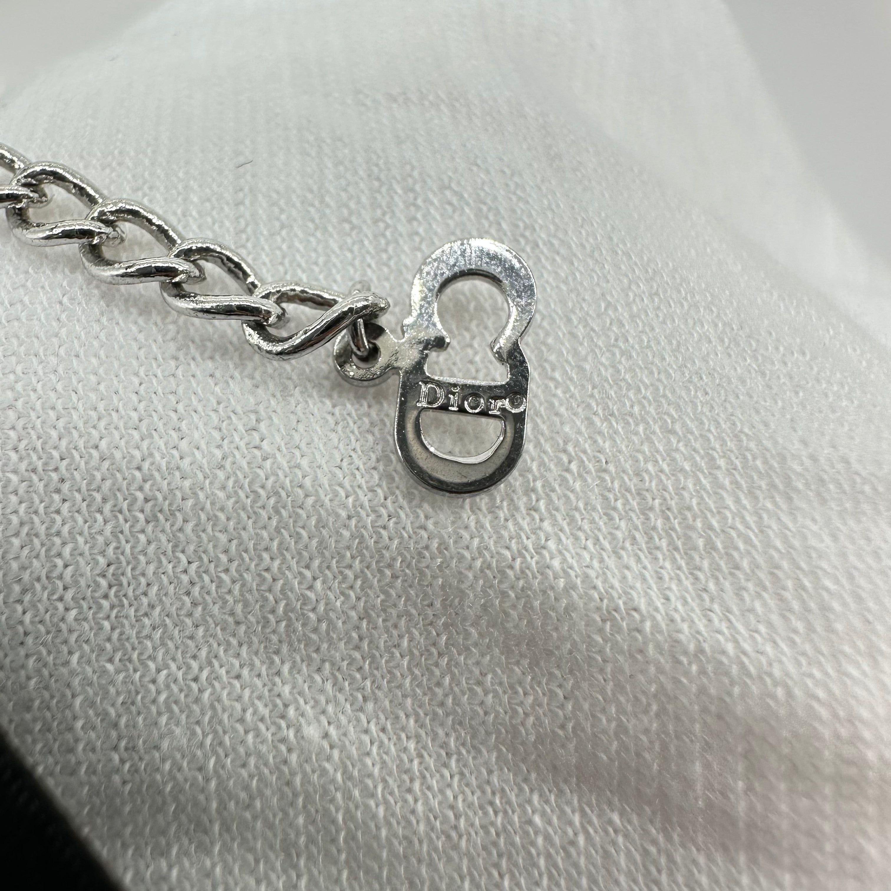 Christian Dior Logo Metal Tag Bracelet Black Silver