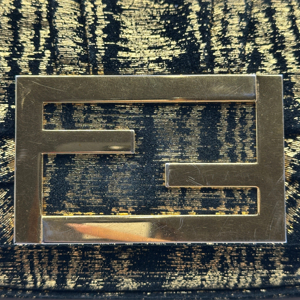Fendi Velour Chain Shoulder Bag Black×Gold 8BP046