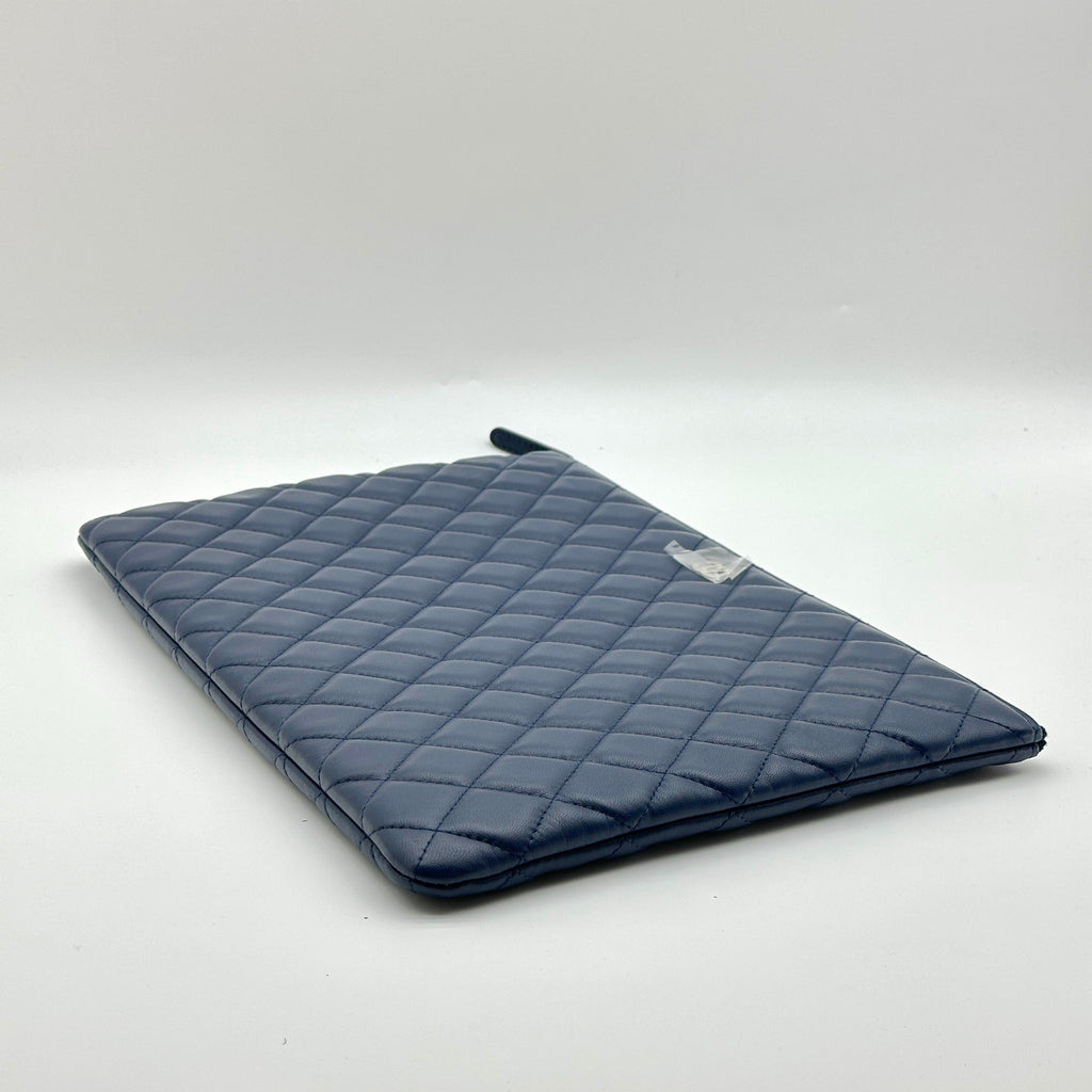 Chanel Quilted Lambskin Navy Clutch Bag