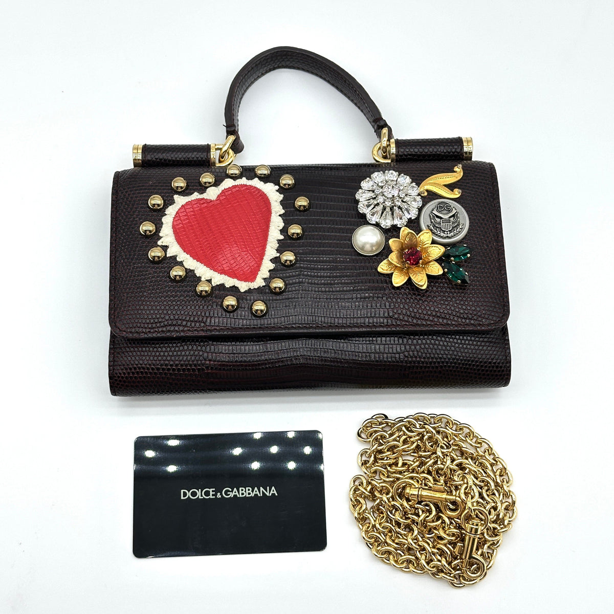Dolce & Gabbana Sicily Lizard Chain Wallet purple x black