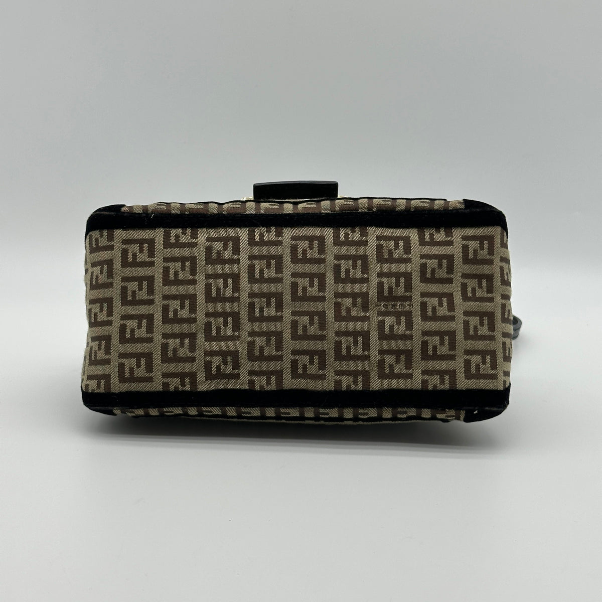 Fendi Zucchino Canvas Mamma Baguette Brown Shoulder Bag
