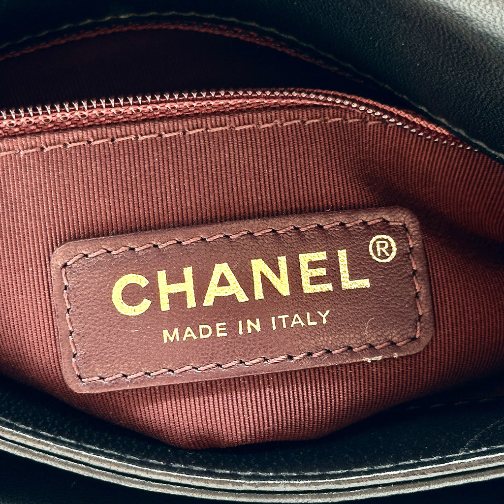 Chanel Matelasse Leather Logo Plate Black Crossbody Bag