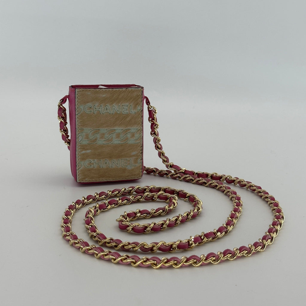 Chanel Logo Canvas Leather Pink Chain Shoulder Pouch