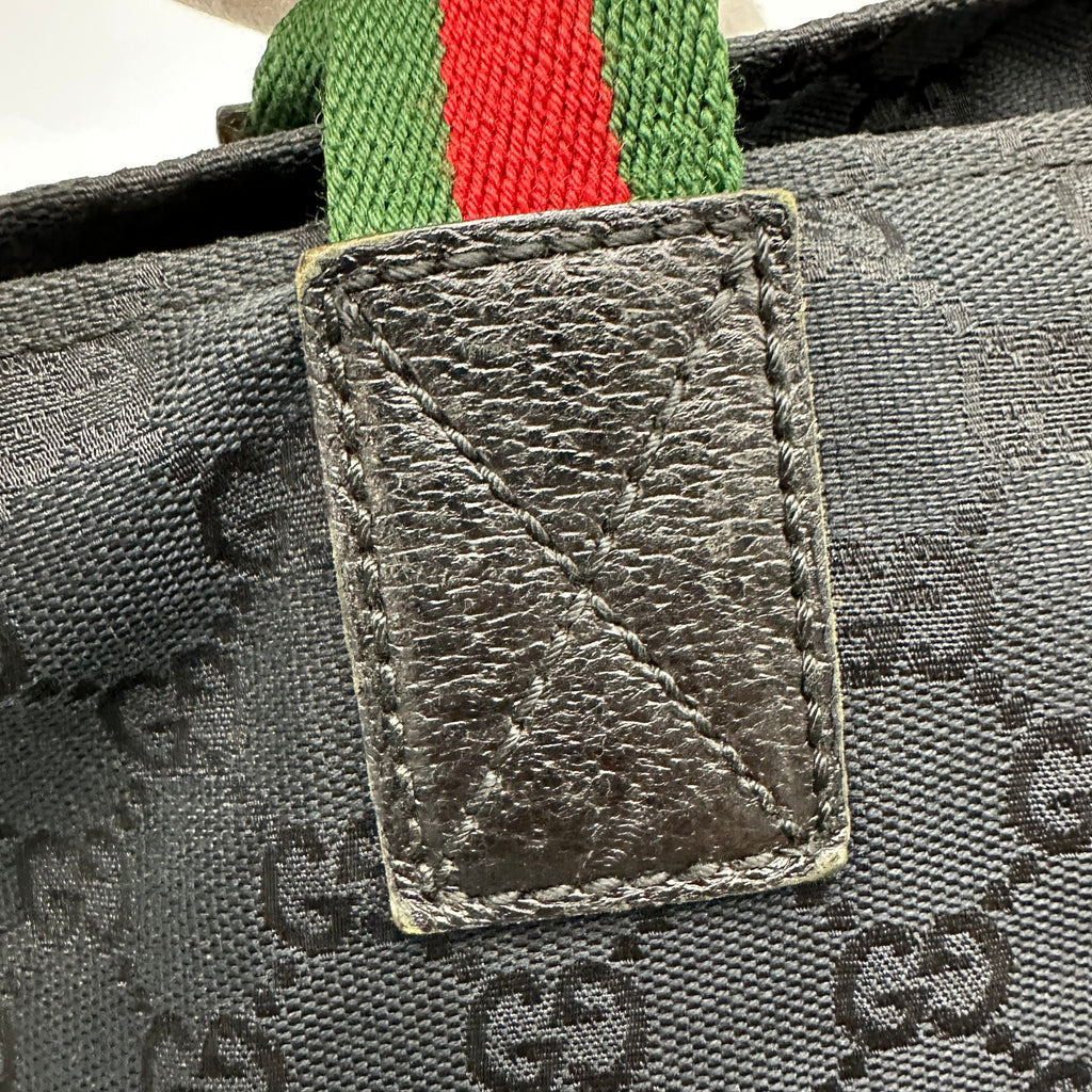 Gucci GG Canvas Leather Web Stripe Black Tote Bag