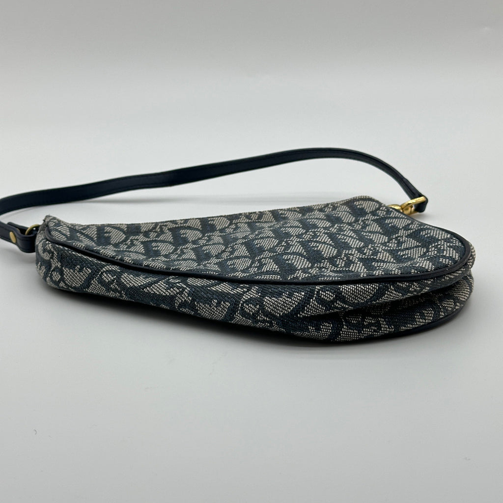 Dior Trotter Canvas Saddle Pouch Navy Shoulder Bag